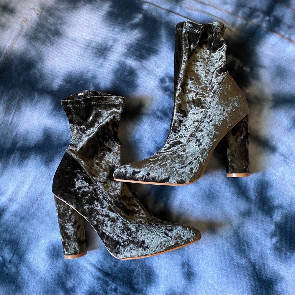 Olive Crushed Velvet Booties